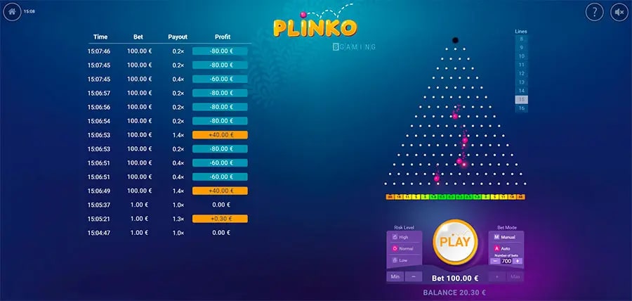 Herné rozhranie Plinko